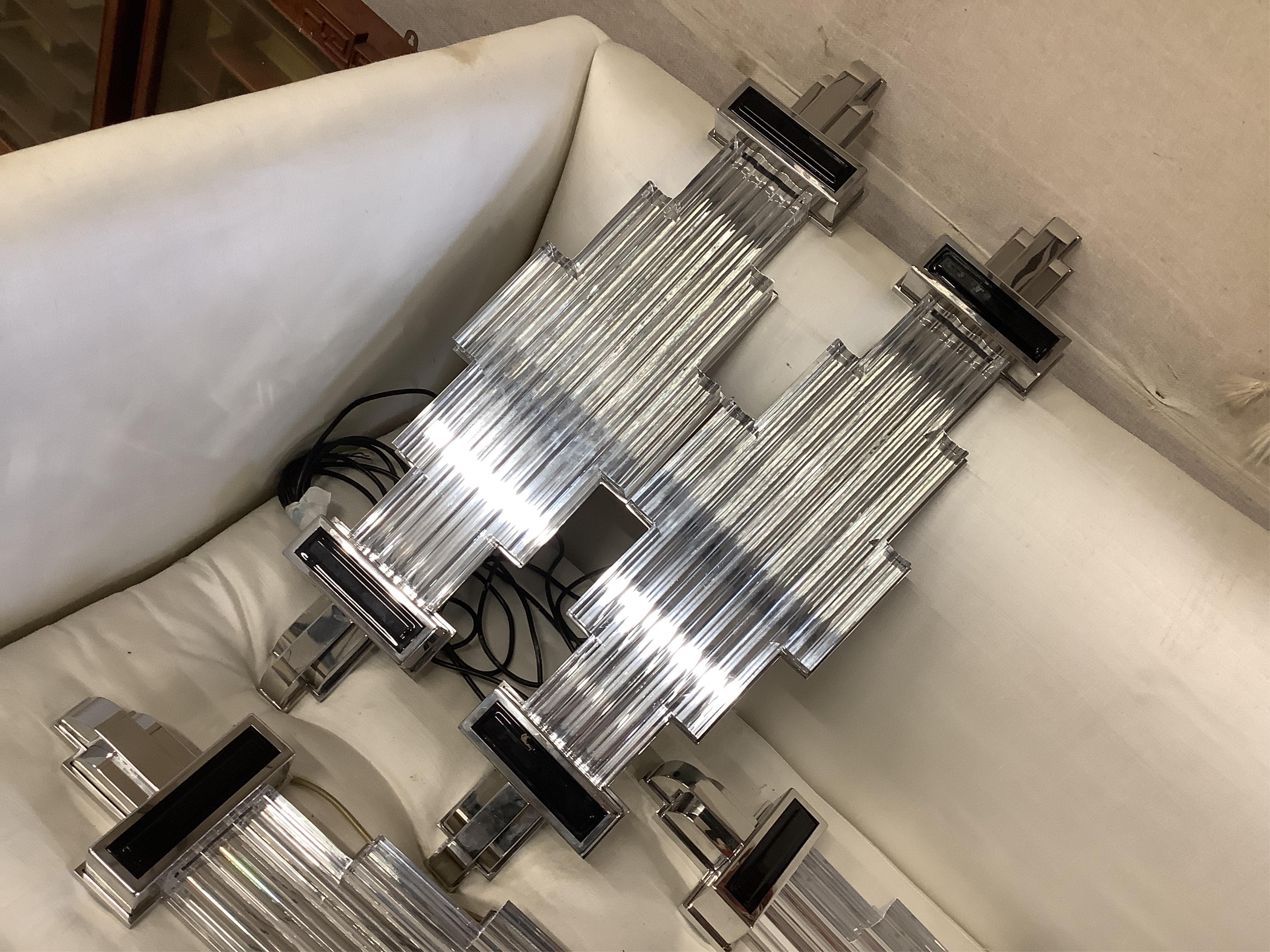 Four pairs of contemporary IL Normanno Art Deco style wall lamps, width 26cm, height 94cm